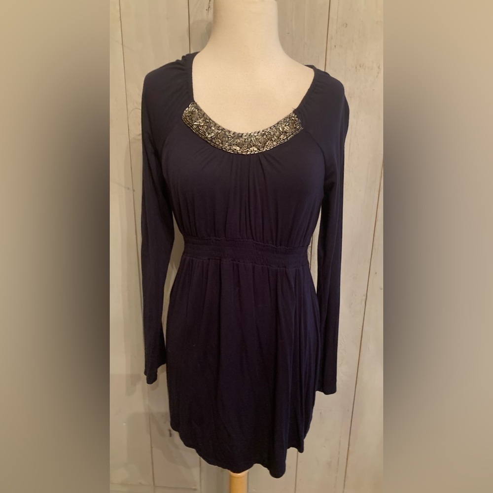 A PEA IN THE POD Womens‎ Long Sleeve Navy Sequin Maternity Modal Dress S-M